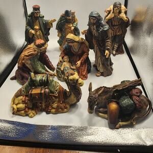Grandeur Noel 9 Piece Ceramic Nativity Scene Set Christmas Missing‎ Joseph Staff